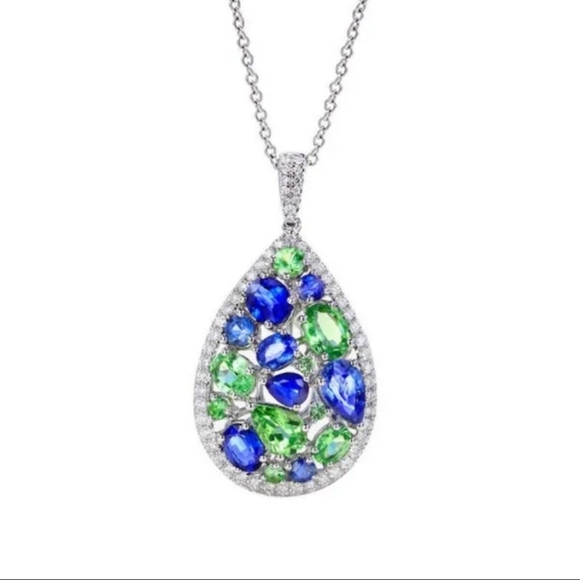 Necklace Jewelry - New Exquisite Green And Blue Sapphire Gemstones Teardrop Necklace